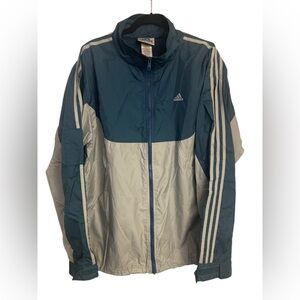 Adidas Blue and Gray Windbreaker with Signature Stripes L GUC